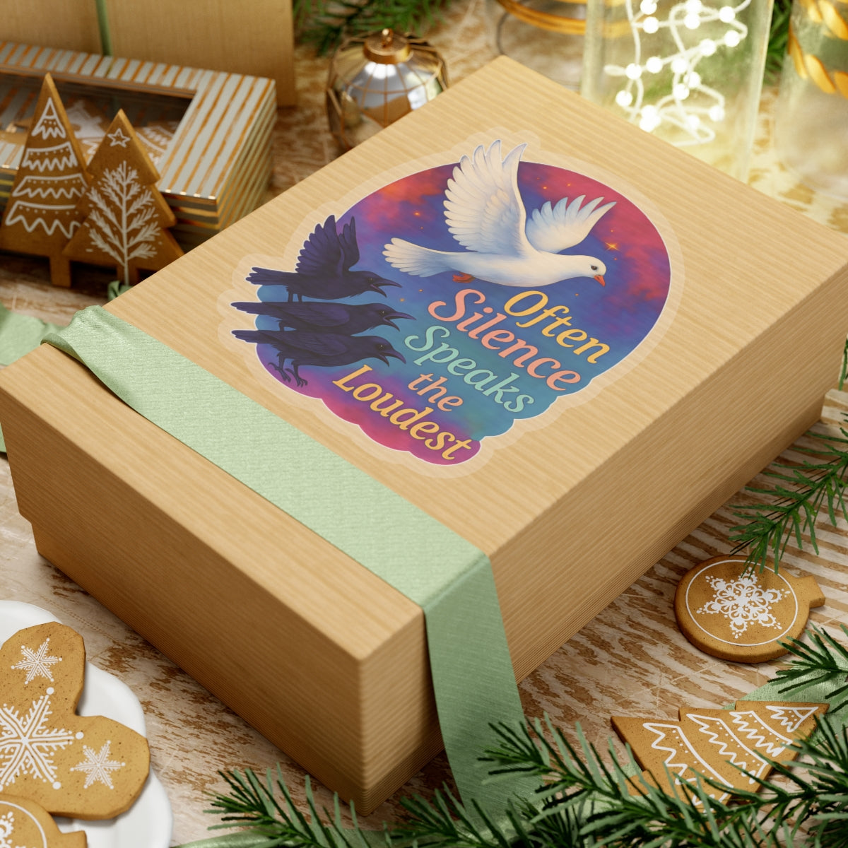 Often Silence Speaks The Loudest Sticker, Colorful Dove And Crows Vinyl Sticker, Deep Thought Introvert Gift Philosophy Art Waterproof Decal