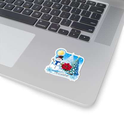 Merry Bright Snowman Sticker, Christmas Kiss Cut Sticker, Cute Winter Holiday Sticker, Festive Gift Idea, Waterproof Vinyl Sticker For Planners