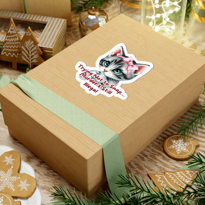Angry Kitten Sticker, Trying Not To Snap, Murder Is Still Illegal, Cute Cat With Bow, Sarcastic Humor Funny Pet Quote, Dark Humor Cat Lover Gift