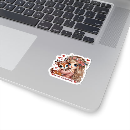 Be My Valentine Sticker, Cute Deer Girl Decal, Romantic Love Gift For Him Her, Valentine's Day Sticker, Laptop Journal Planner Water Bottle Decor