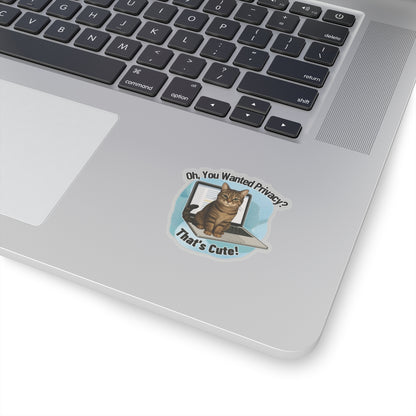 Funny Cat Sticker, Laptop Blocker Tabby Cat Vinyl Sticker, Oh You Wanted Privacy Thats Cute, Gift For Cat Lovers \,WFH Humor Waterproof Decal