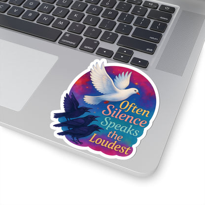 Often Silence Speaks The Loudest Sticker, Colorful Dove And Crows Vinyl Sticker, Deep Thought Introvert Gift Philosophy Art Waterproof Decal