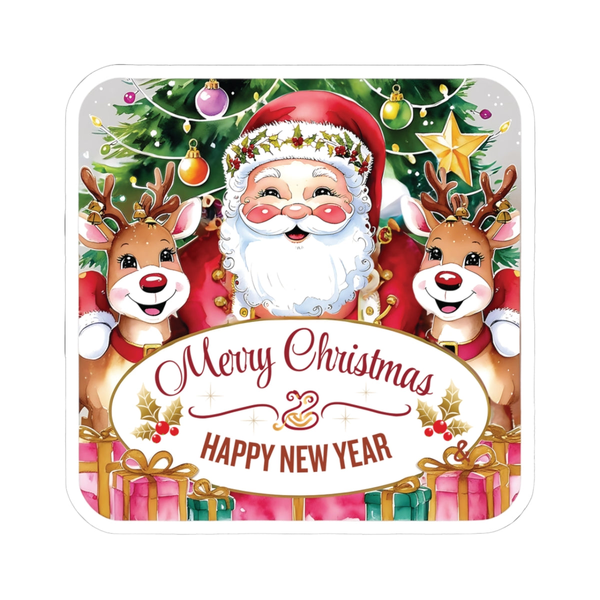 Merry Christmas Happy New Year Holiday Stickers, Cute Santa Reindeer Christmas Tree Holiday Planner Stickers, Winter Vinyl Planner Sticker