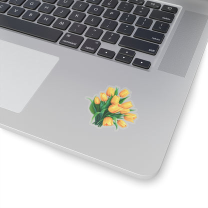 Yellow Tulip Bouquet Stickers, Floral Decals, Spring Flower Decor, Gardening Gifts, Vinyl Laptop Stickers Scrapbooking Supplies Nature Art Gift