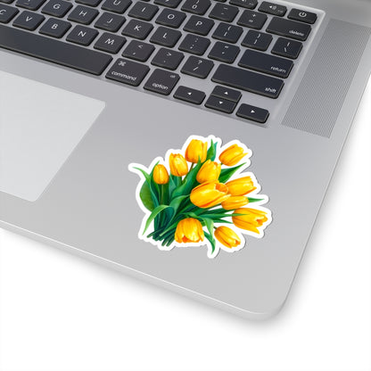 Yellow Tulip Bouquet Stickers, Floral Decals, Spring Flower Decor, Gardening Gifts, Vinyl Laptop Stickers Scrapbooking Supplies Nature Art Gift