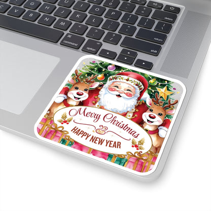 Merry Christmas Happy New Year Holiday Stickers, Cute Santa Reindeer Christmas Tree Holiday Planner Stickers, Winter Vinyl Planner Sticker