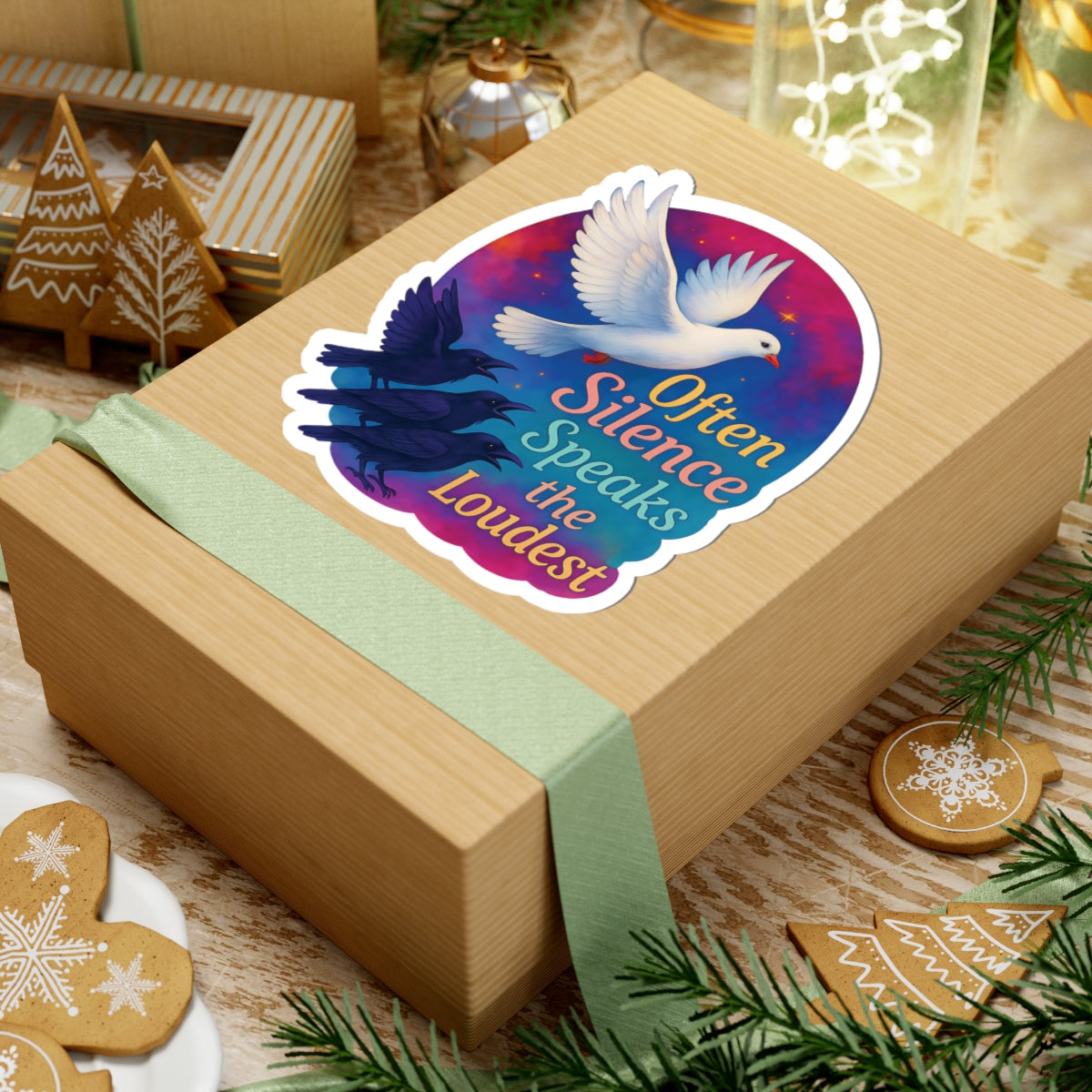 Often Silence Speaks The Loudest Sticker, Colorful Dove And Crows Vinyl Sticker, Deep Thought Introvert Gift Philosophy Art Waterproof Decal