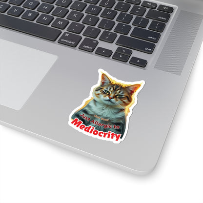 Not Sour Just Allergic To Mediocrity Cat Sticker, Funny Sarcastic Kitty Attitude Gift, Realistic Tabby Cat, Grumpy Cat Face Vinyl Sticker