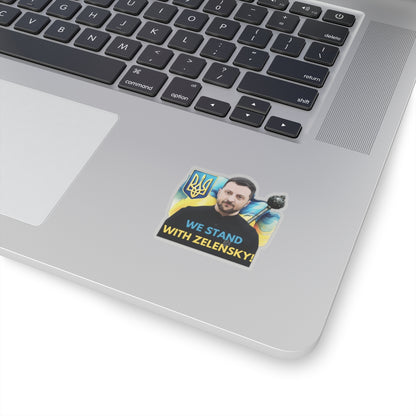 We Stand With Zelensky Sticker, Ukraine Flag Support Decal, President Zelensky Vinyl Waterproof Kiss Cut Laptop Water Bottle Journal Car