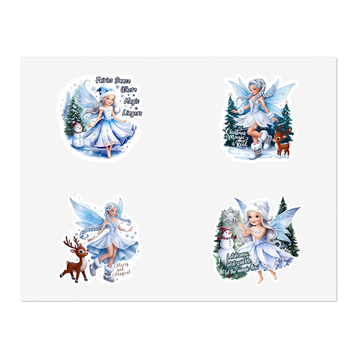 Winter Fairies Sticker Set, Merry And Magical Sticker Pack, Fairy And Reindeer Stickers, Holiday Vinyl Stickers, Planner Scrapbook Stickers