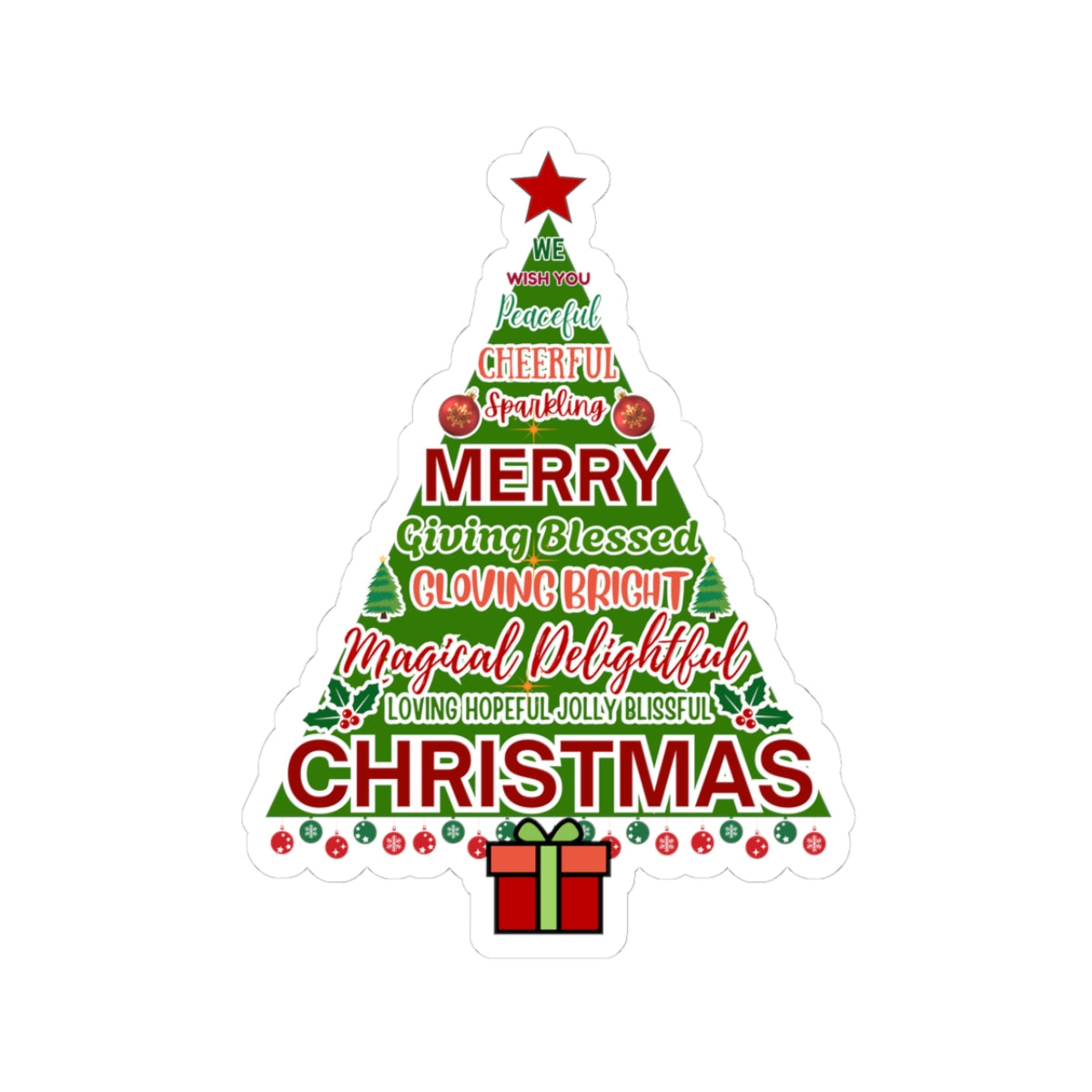 Christmas Tree Sticker, Positive Xmas Words Kiss Cut Sticker, Holiday Gift Sticker, Cute Festive Vinyl Waterproof Sticker For Scrapbook Laptop