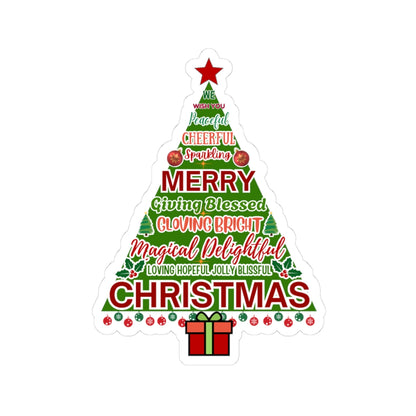 Christmas Tree Sticker, Positive Xmas Words Kiss Cut Sticker, Holiday Gift Sticker, Cute Festive Vinyl Waterproof Sticker For Scrapbook Laptop