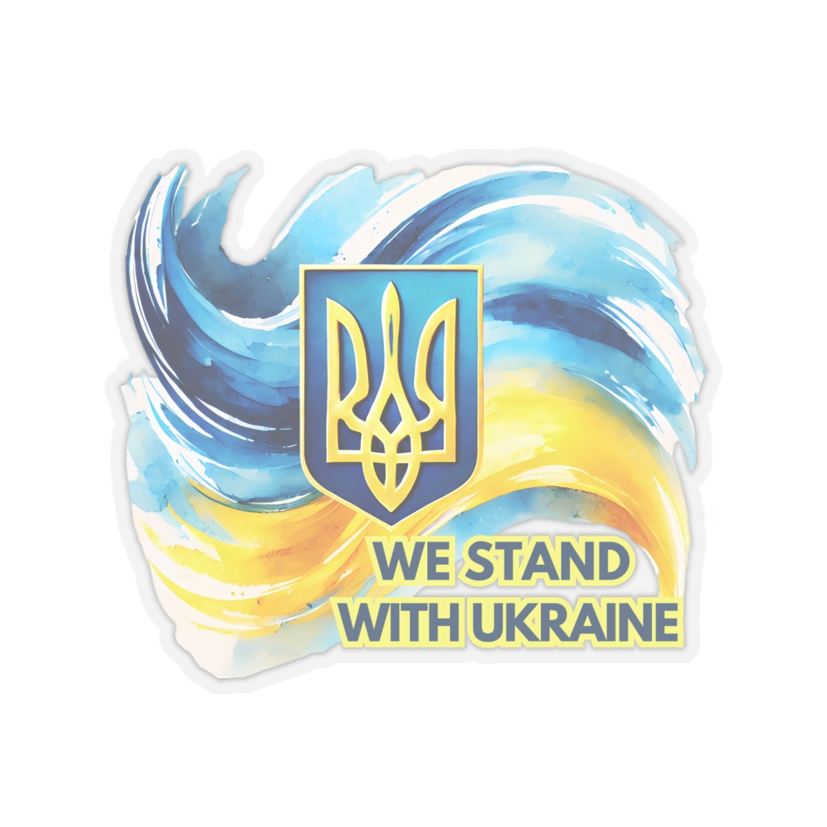 We Stand With Ukraine Sticker, Ukrainian Flag Trident Support Decal, Slava Ukraini Vinyl Waterproof Kiss Cut Laptop Water Bottle Journal Car