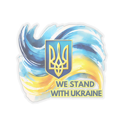 We Stand With Ukraine Sticker, Ukrainian Flag Trident Support Decal, Slava Ukraini Vinyl Waterproof Kiss Cut Laptop Water Bottle Journal Car