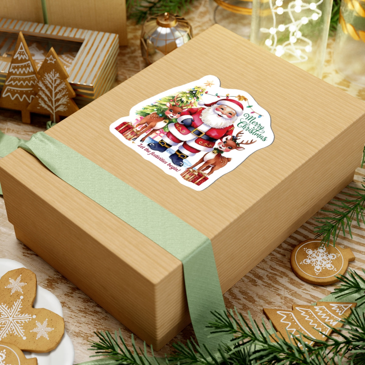Merry Christmas Festivities Sticker, Holiday Cheer Kiss Cut Sticker, Cute Christmas Gift Idea, Waterproof Vinyl Sticker For Planners Scrapbooks