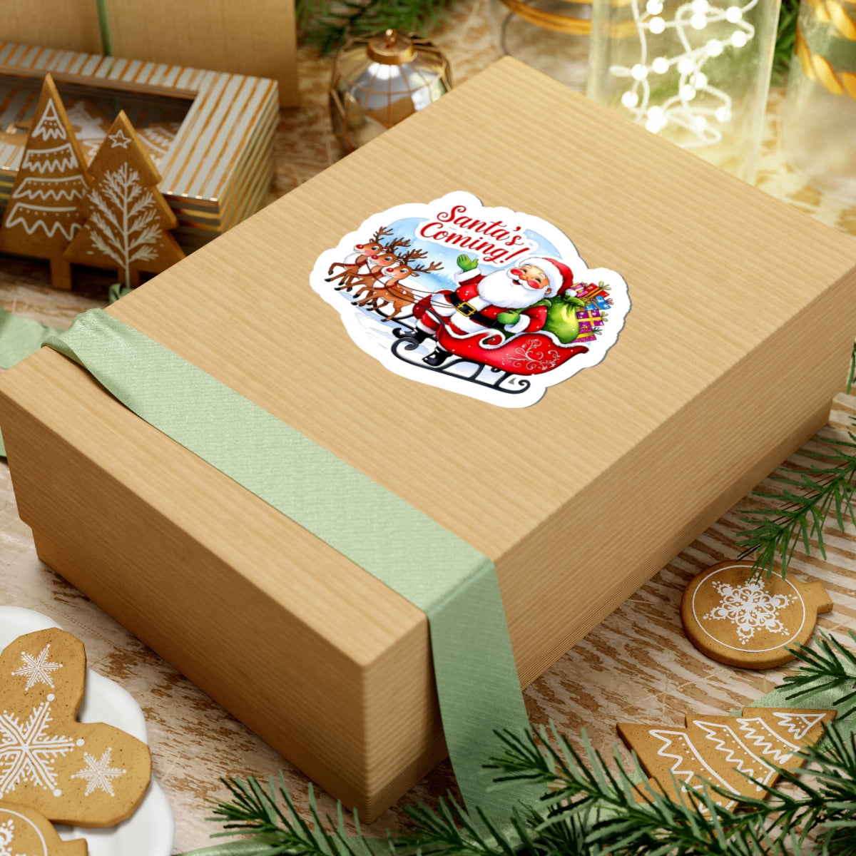 Santas Coming Sticker, Funny Christmas Vinyl Sticker, Cute Holiday Sticker, Festive Quote Sticker, Planner Sticker, Scrapbook Laptop Sticker Gift