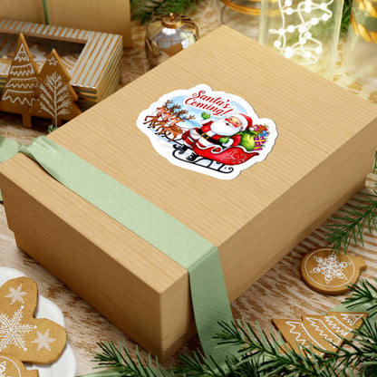 Santas Coming Sticker, Funny Christmas Vinyl Sticker, Cute Holiday Sticker, Festive Quote Sticker, Planner Sticker, Scrapbook Laptop Sticker Gift