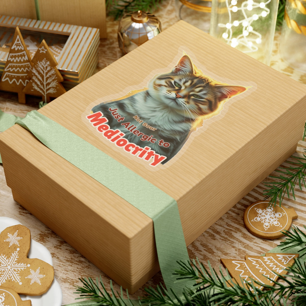 Not Sour Just Allergic To Mediocrity Cat Sticker, Funny Sarcastic Kitty Attitude Gift, Realistic Tabby Cat, Grumpy Cat Face Vinyl Sticker