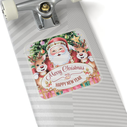 Merry Christmas Happy New Year Holiday Stickers, Cute Santa Reindeer Christmas Tree Holiday Planner Stickers, Winter Vinyl Planner Sticker