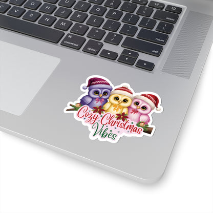 Cozy Christmas Vibes Owl Sticker, Cute Winter Holiday Sticker, Kiss Cut Waterproof Vinyl Sticker, Festive Gift Idea For Planners Scrapbooks