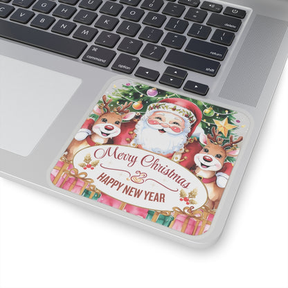 Merry Christmas Happy New Year Holiday Stickers, Cute Santa Reindeer Christmas Tree Holiday Planner Stickers, Winter Vinyl Planner Sticker