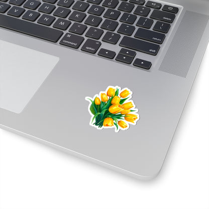 Yellow Tulip Bouquet Stickers, Floral Decals, Spring Flower Decor, Gardening Gifts, Vinyl Laptop Stickers Scrapbooking Supplies Nature Art Gift