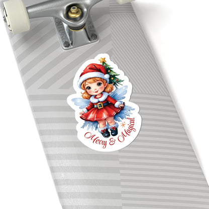 Merry Magical Fairy Stickers, Fantasy Vinyl Decal, Whimsical Pixie Art, Enchanted Holiday Sticker, Waterproof Laptop Water Bottle Decor