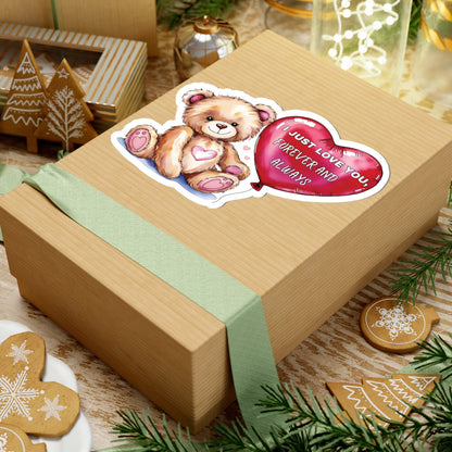 Personalized I Just Love You Sticker, Teddy Bear Valentines Day Romantic Quote Vinyl Decal, Heart Balloon Waterproof Kiss Cut Laptop Bottle