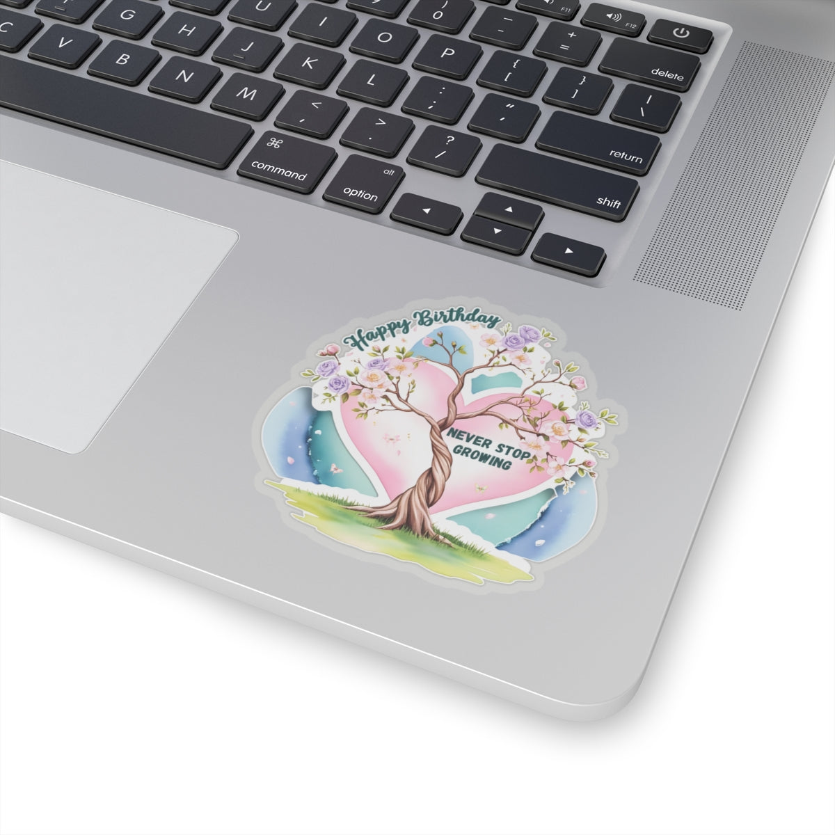 Happy Birthday Sticker, Never Stop Growing Floral Watercolor Wreath Vinyl Sticker, Encouragement Gift Uplifting Birthday Quote Art Gift
