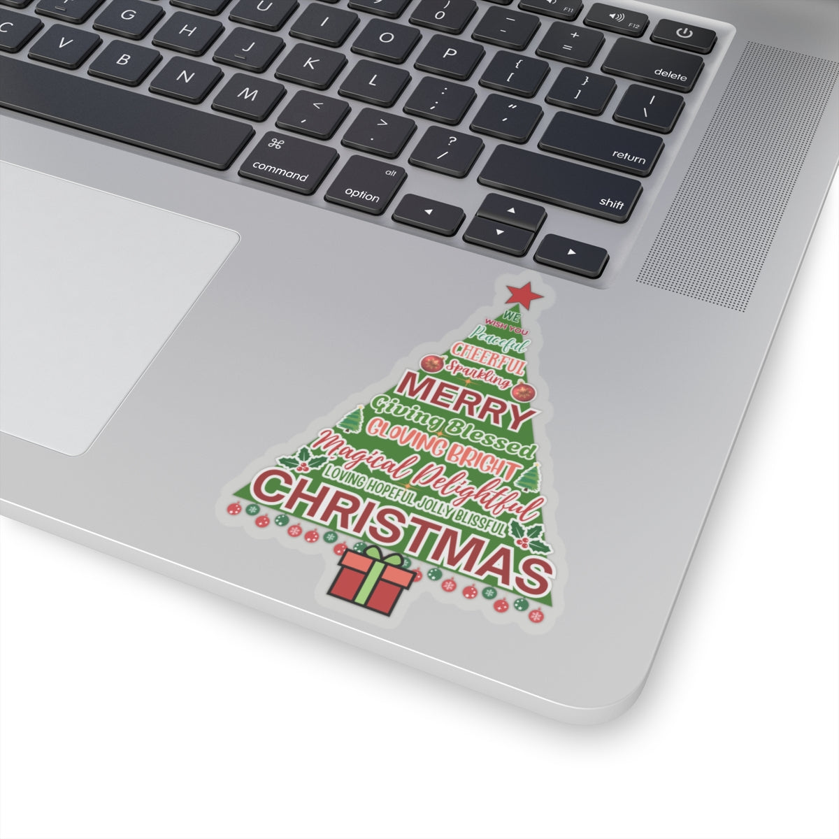 Christmas Tree Sticker, Positive Xmas Words Kiss Cut Sticker, Holiday Gift Sticker, Cute Festive Vinyl Waterproof Sticker For Scrapbook Laptop