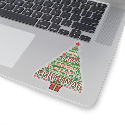 Christmas Tree Sticker, Positive Xmas Words Kiss Cut Sticker, Holiday Gift Sticker, Cute Festive Vinyl Waterproof Sticker For Scrapbook Laptop