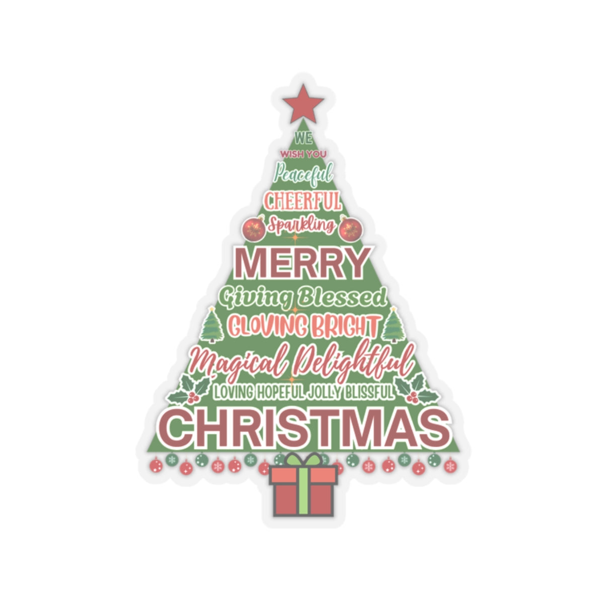 Christmas Tree Sticker, Positive Xmas Words Kiss Cut Sticker, Holiday Gift Sticker, Cute Festive Vinyl Waterproof Sticker For Scrapbook Laptop