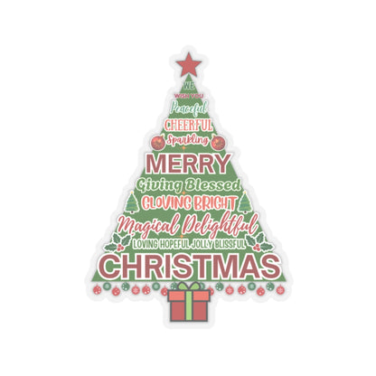 Christmas Tree Sticker, Positive Xmas Words Kiss Cut Sticker, Holiday Gift Sticker, Cute Festive Vinyl Waterproof Sticker For Scrapbook Laptop