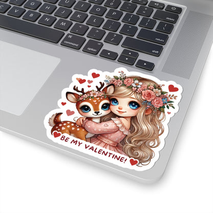 Be My Valentine Sticker, Cute Deer Girl Decal, Romantic Love Gift For Him Her, Valentine's Day Sticker, Laptop Journal Planner Water Bottle Decor