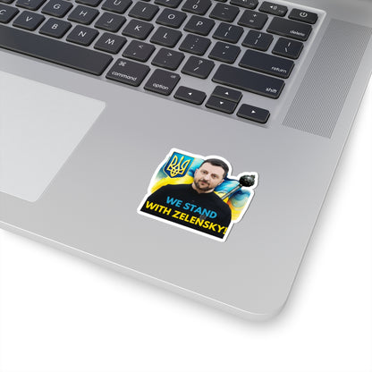 We Stand With Zelensky Sticker, Ukraine Flag Support Decal, President Zelensky Vinyl Waterproof Kiss Cut Laptop Water Bottle Journal Car