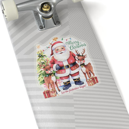 Merry Christmas Festivities Sticker, Holiday Cheer Kiss Cut Sticker, Cute Christmas Gift Idea, Waterproof Vinyl Sticker For Planners Scrapbooks