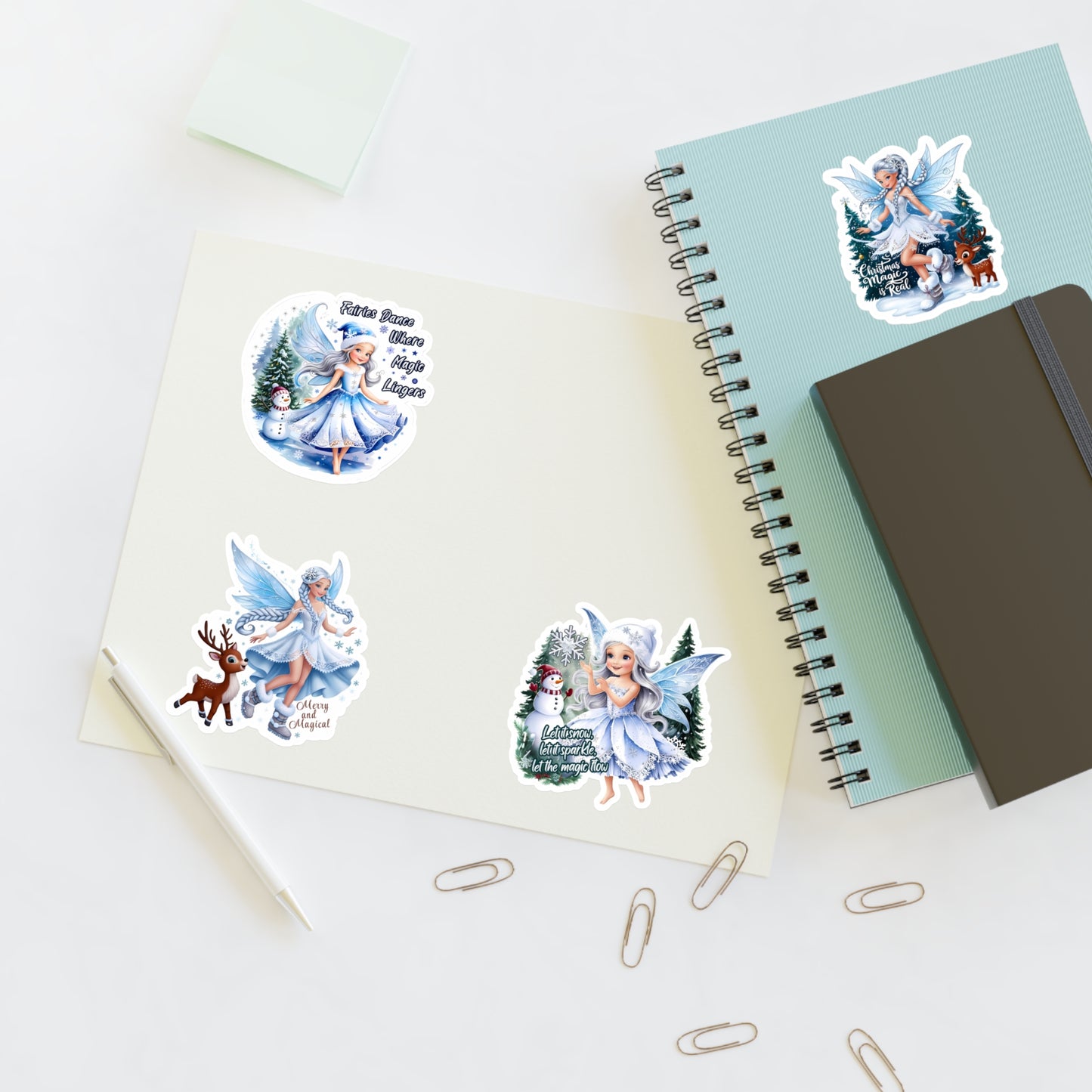 Winter Fairies Sticker Set, Merry And Magical Sticker Pack, Fairy And Reindeer Stickers, Holiday Vinyl Stickers, Planner Scrapbook Stickers