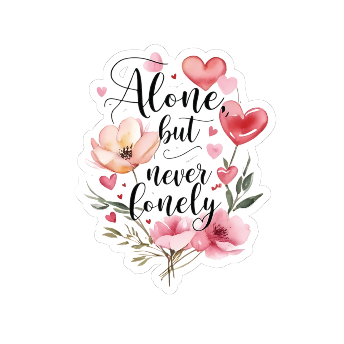 Alone But Never Lonely Vinyl Kiss-Cut Sticker – Introvert Quote Decal – Waterproof Durable Decoration for Laptop, Water Bottle, Planner – Unique Self-Care Gift