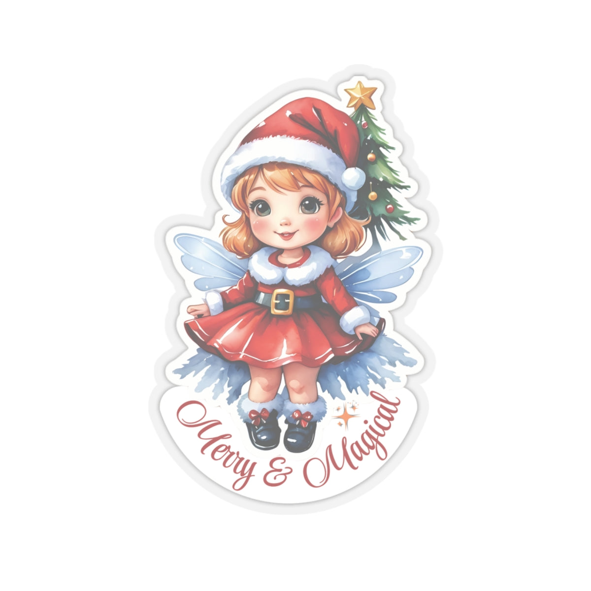 Merry Magical Fairy Stickers, Fantasy Vinyl Decal, Whimsical Pixie Art, Enchanted Holiday Sticker, Waterproof Laptop Water Bottle Decor