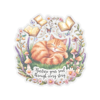 Nurture Your Soul Through Every Story Book Lover Cat Lover Plant Lover Sticker Nature Inspired Decal Laptop Planner Sticker