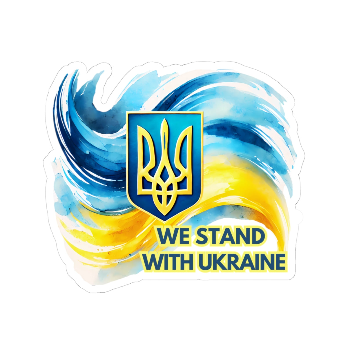 We Stand With Ukraine Sticker, Ukrainian Flag Trident Support Decal, Slava Ukraini Vinyl Waterproof Kiss Cut Laptop Water Bottle Journal Car