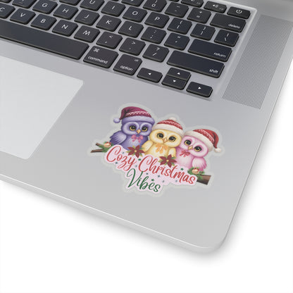Cozy Christmas Vibes Owl Sticker, Cute Winter Holiday Sticker, Kiss Cut Waterproof Vinyl Sticker, Festive Gift Idea For Planners Scrapbooks