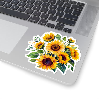 Beautiful Sunflower Bouquet Kiss-Cut Sticker, Floral Vinyl Decal, Laptop Water Bottle Sticker, Sunshine Decor Happy Vibes Positive Affirmation