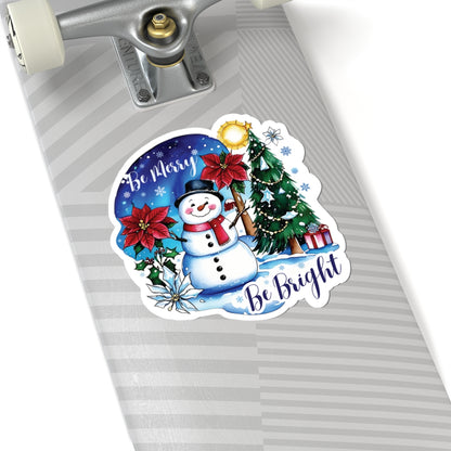 Be Merry Be Bright Sticker, Cute Snowman Christmas Holiday Sticker, Festive Winter Sticker Joyful Snowman Decor, Christmas Spirit Laptop Decal