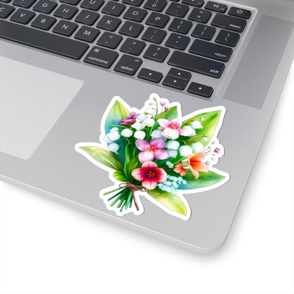 Spring Bouquet Sticker, Lily of The Valley May Birth Flower Vinyl Decal, Floral Laptop Sticker Water Bottle Gift Mother's Day Sticker