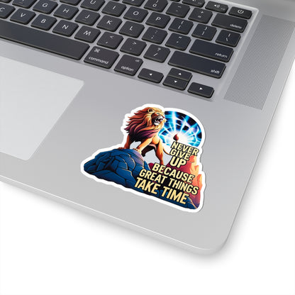 Roaring Lion Stickers, Motivational Quote Decals, Inspirational Laptop Decor, Never Give Up Journal Planner Mug Sticker, Great Things Take Time