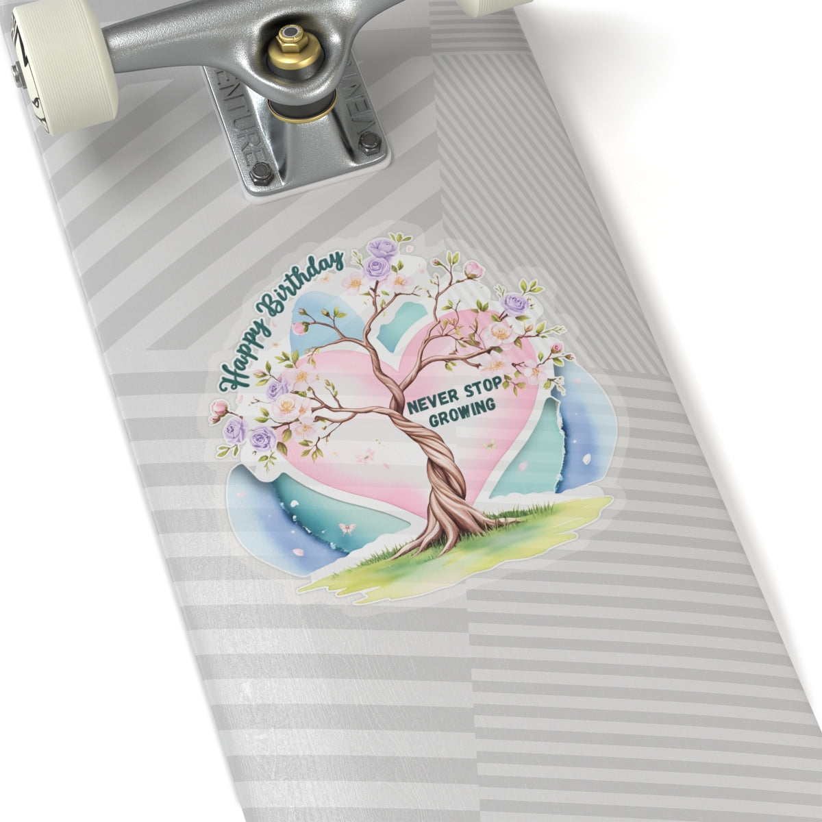 Happy Birthday Sticker, Never Stop Growing Floral Watercolor Wreath Vinyl Sticker, Encouragement Gift Uplifting Birthday Quote Art Gift