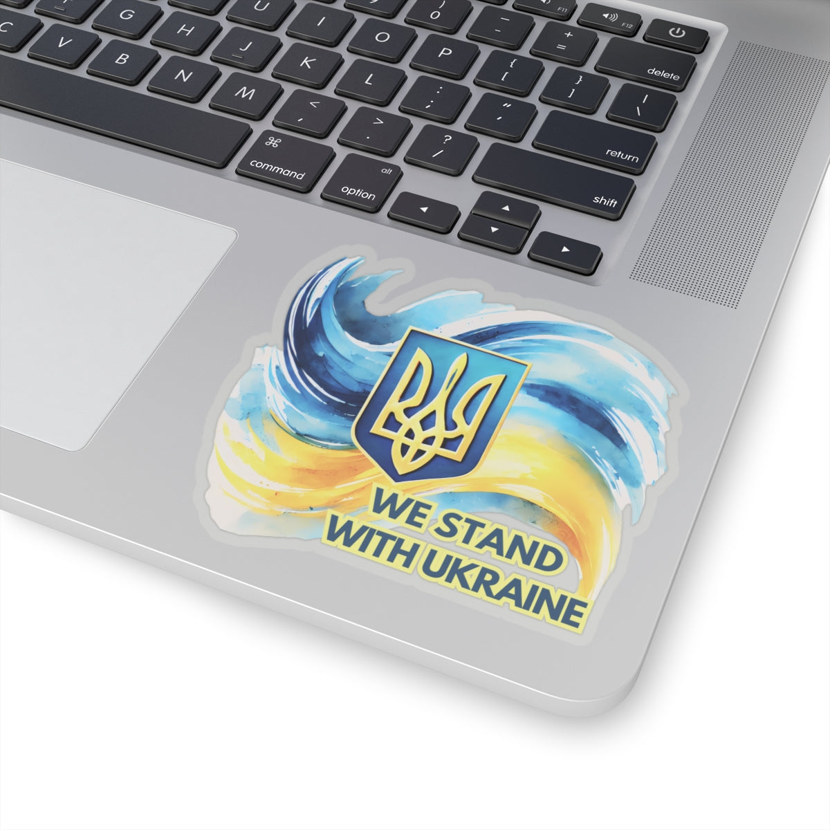 We Stand With Ukraine Sticker, Ukrainian Flag Trident Support Decal, Slava Ukraini Vinyl Waterproof Kiss Cut Laptop Water Bottle Journal Car