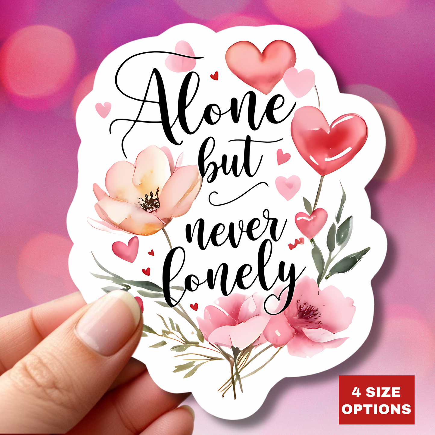 Alone But Never Lonely Sticker, Introvert Quote Kiss-Cut Vinyl Decal, Waterproof Durable Laptop Water Bottle Decoration Self-Care Unique Gift