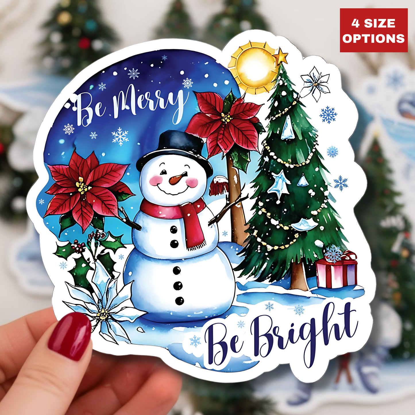 Be Merry Be Bright Sticker, Cute Snowman Christmas Holiday Sticker, Festive Winter Sticker Joyful Snowman Decor, Christmas Spirit Laptop Decal
